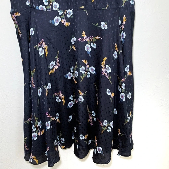 Rebecca Taylor Silk Floral Embossed Dot Navy Ruffle Dress Sz 8 - Picture 4 of 6